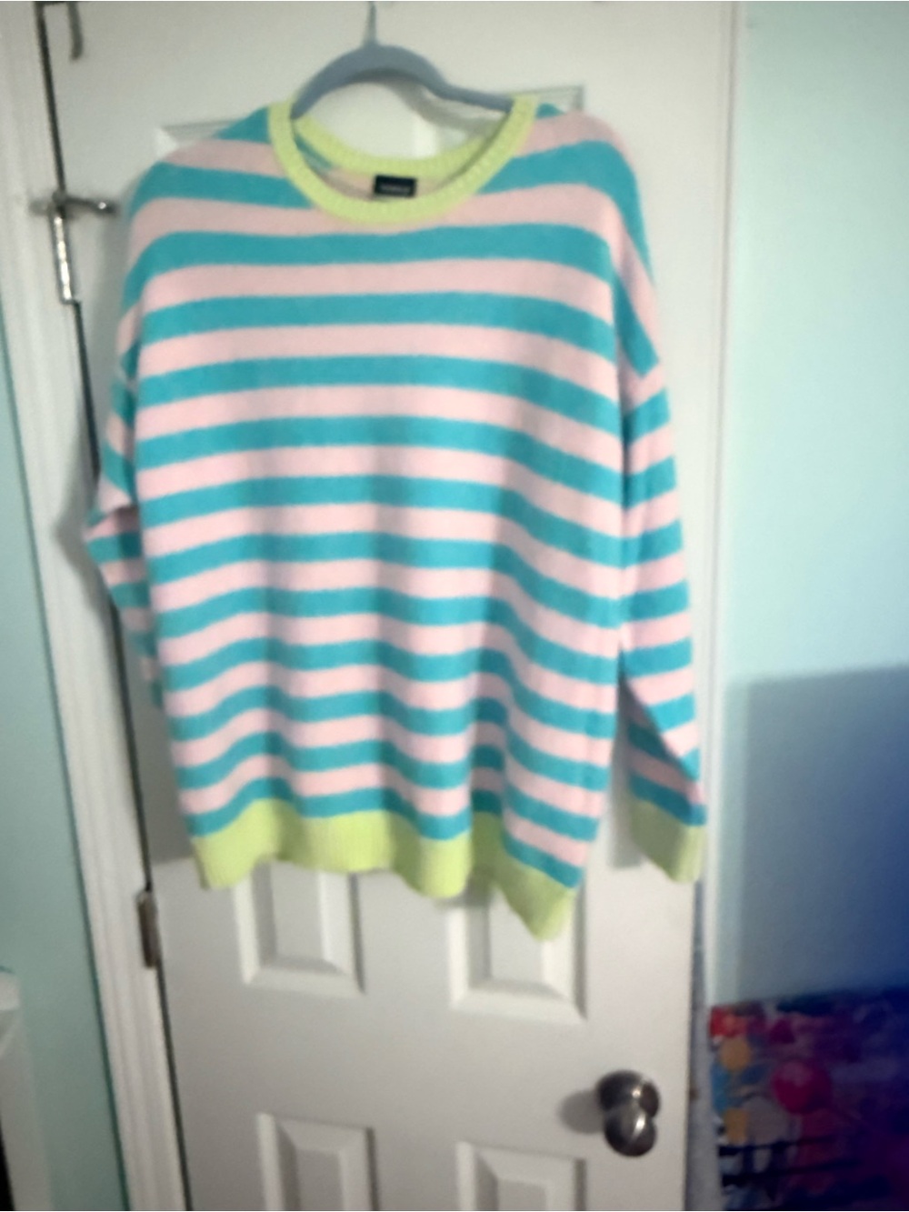 Striped Pastel Crewneck Sweater - Pink & Teal-Super Soft